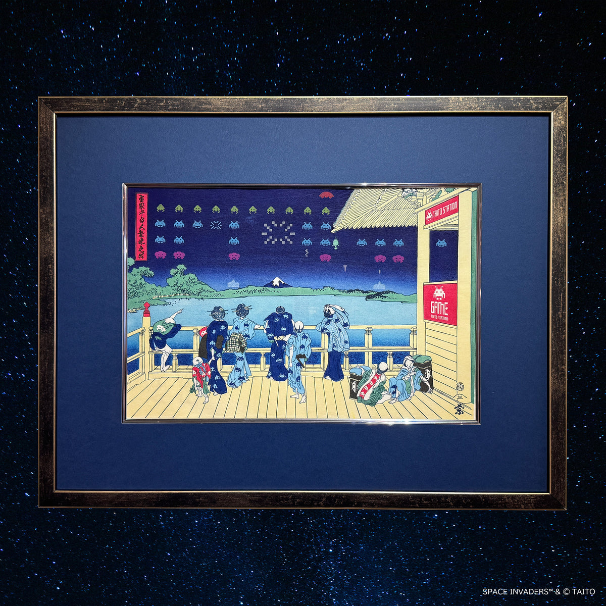 スペースインベーダー浮世絵木版画『富嶽宇宙人襲来之図』